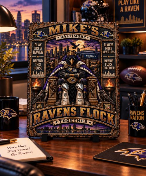 Alternative view of High-Gloss Printed Baltimore Ravens Wooden Wall Art – Custom Name