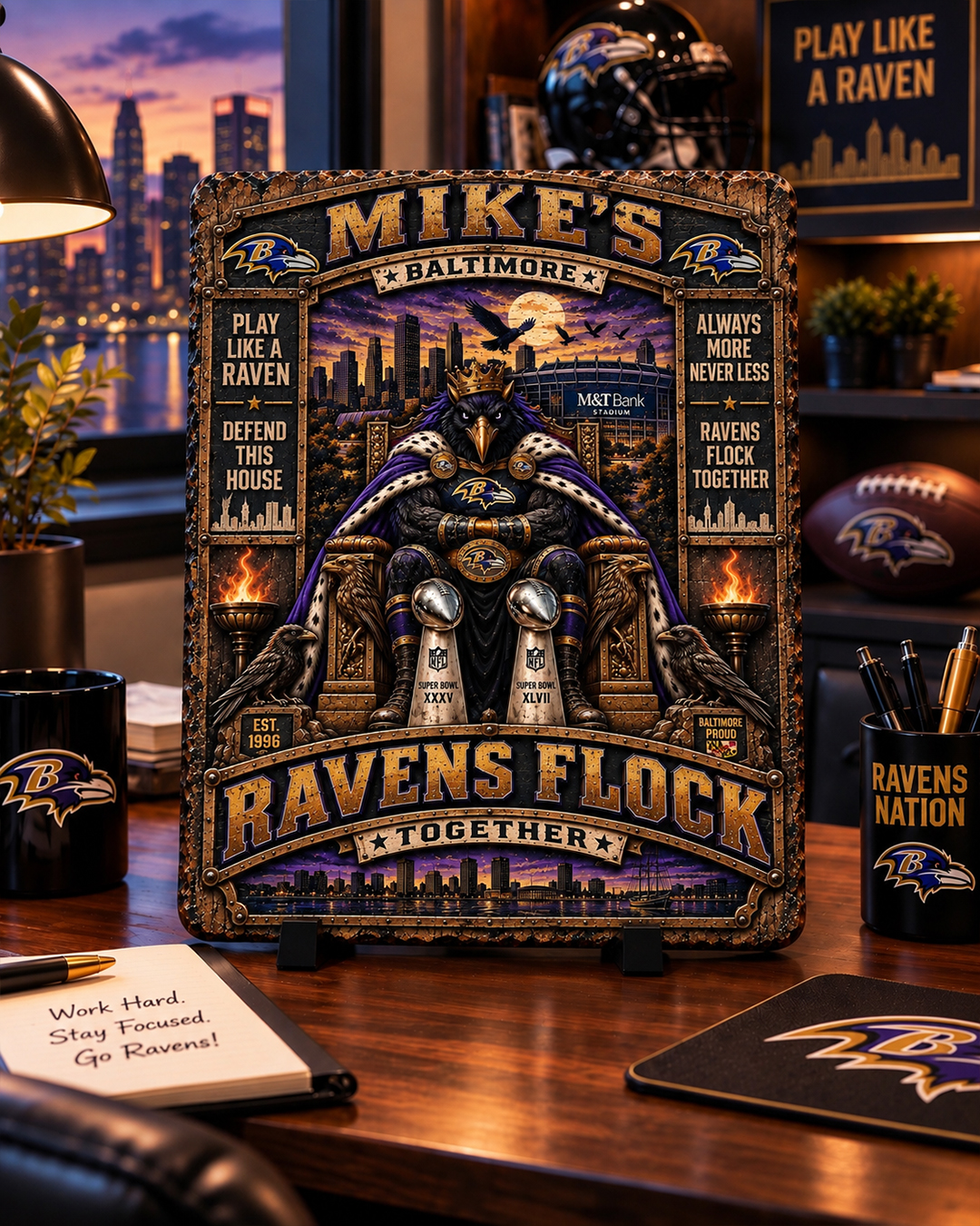 High-Gloss Printed Baltimore Ravens Wooden Wall Art – Custom Name - Image 2