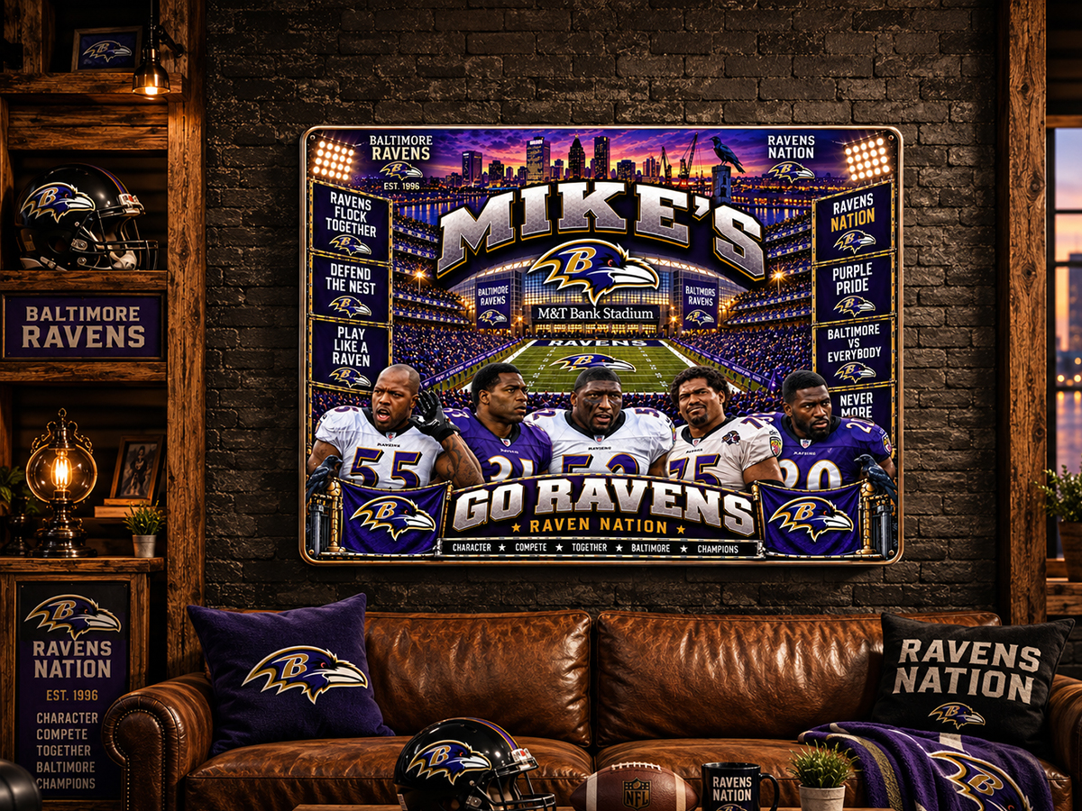High-Gloss Printed Baltimore Ravens Wooden Wall Art – Custom Name - Image 3