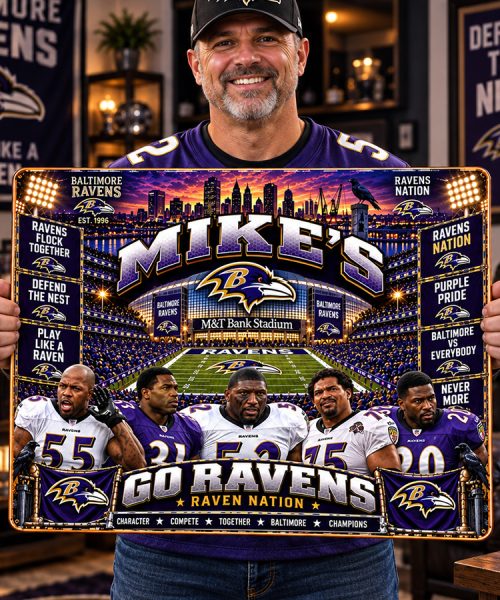 Alternative view of High-Gloss Printed Baltimore Ravens Wooden Wall Art – Custom Name