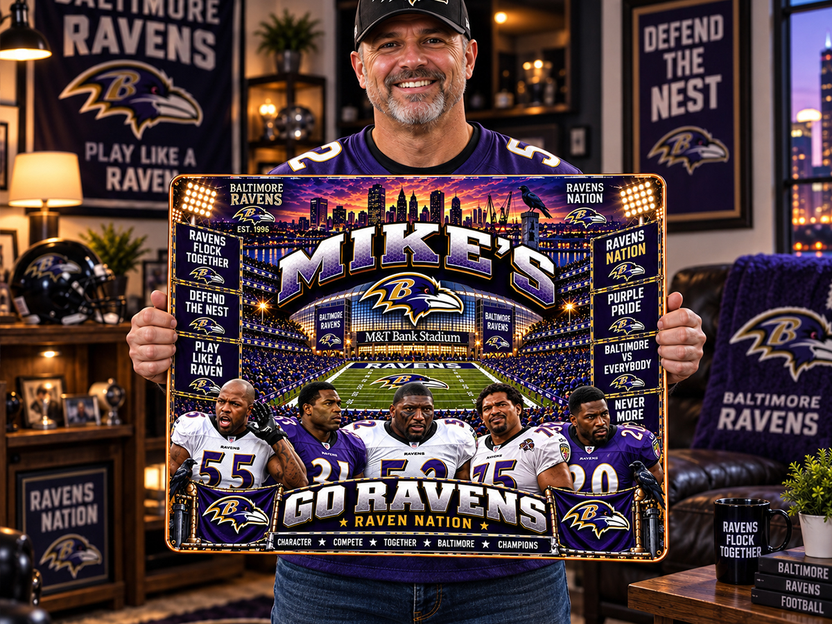 High-Gloss Printed Baltimore Ravens Wooden Wall Art – Custom Name - Image 2