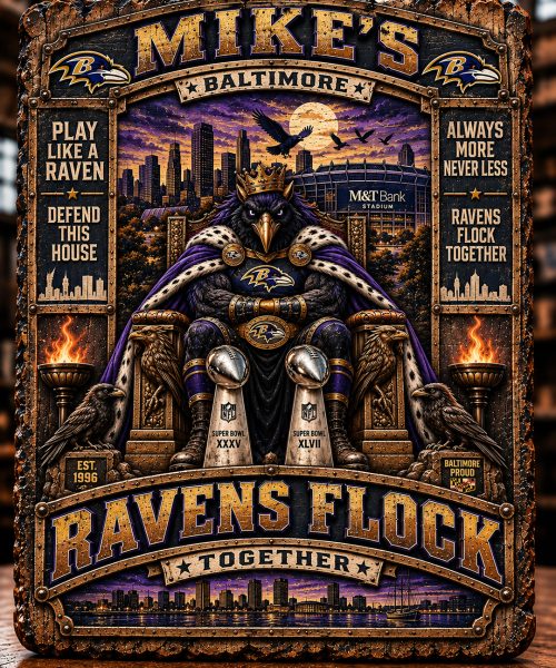 High-Gloss Printed Baltimore Ravens Wooden Wall Art – Custom Name