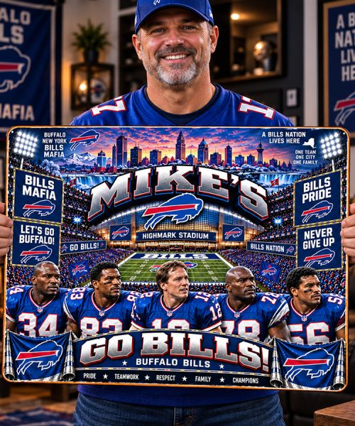 Alternative view of High-Gloss Printed Buffalo Bills Wooden Wall Art – Custom Name