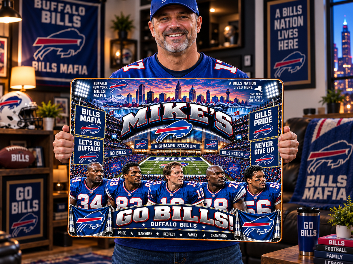 High-Gloss Printed Buffalo Bills Wooden Wall Art – Custom Name - Image 2