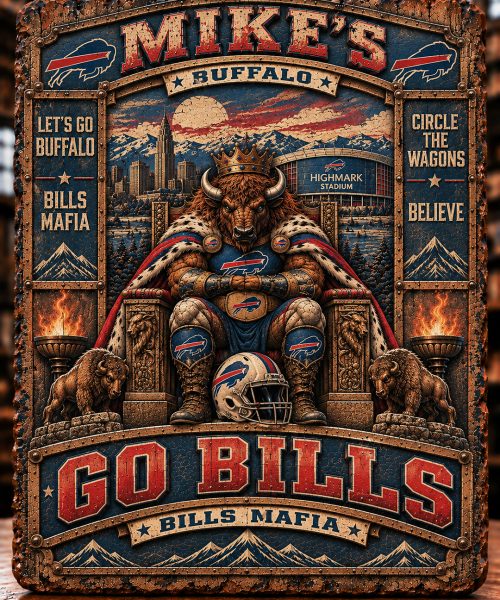 High-Gloss Printed Buffalo Bills Wooden Wall Art – Custom Name