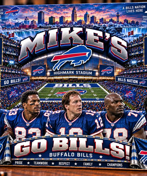 High-Gloss Printed Buffalo Bills Wooden Wall Art – Custom Name
