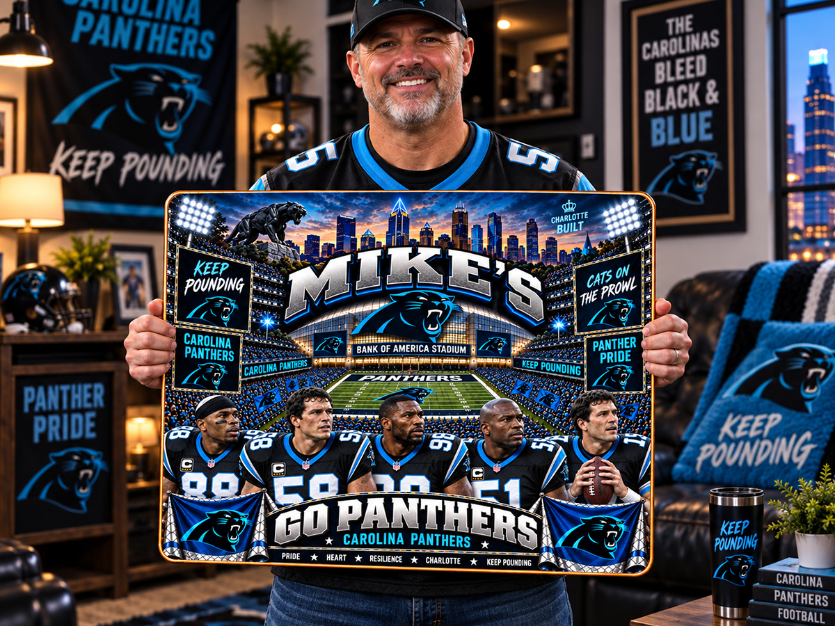 High-Gloss Printed Carolina Panthers Wooden Wall Art – Custom Name - Image 2
