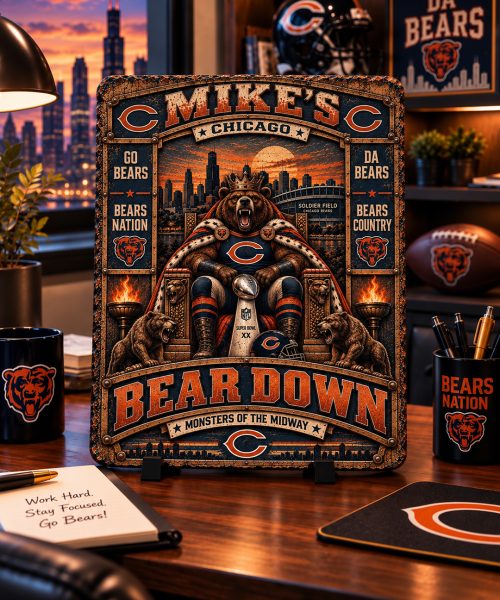 Alternative view of High-Gloss Printed Chicago Bears Wooden Wall Art – Custom Name