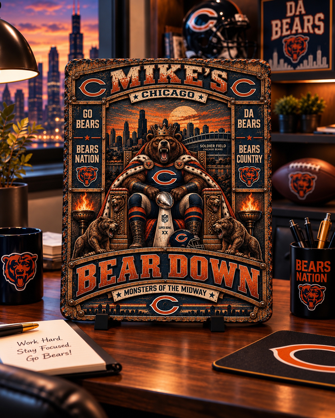 High-Gloss Printed Chicago Bears Wooden Wall Art – Custom Name - Image 2