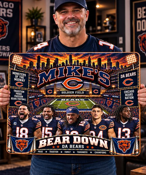 Alternative view of High-Gloss Printed Chicago Bears Wooden Wall Art – Custom Name