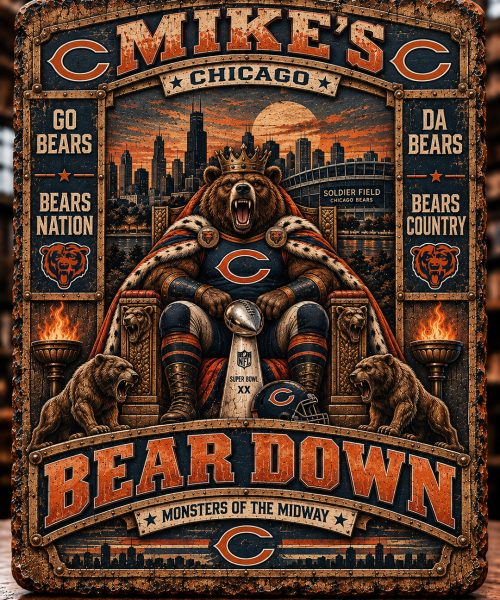 High-Gloss Printed Chicago Bears Wooden Wall Art – Custom Name
