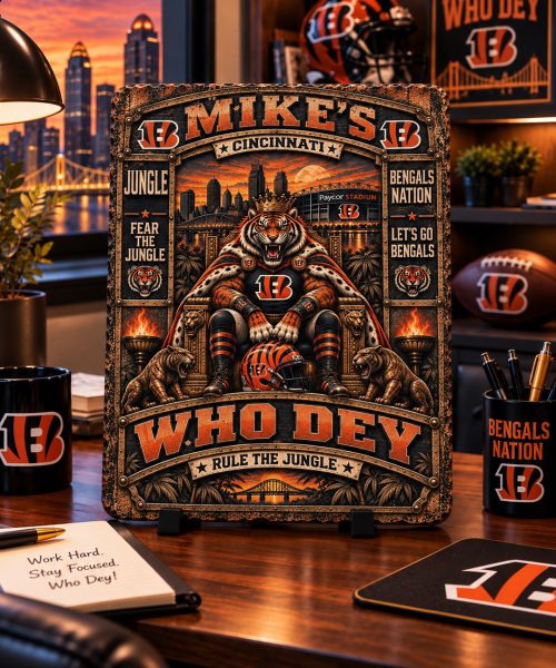 Alternative view of High-Gloss Printed Cincinnati Bengals Wooden Wall Art – Custom Name