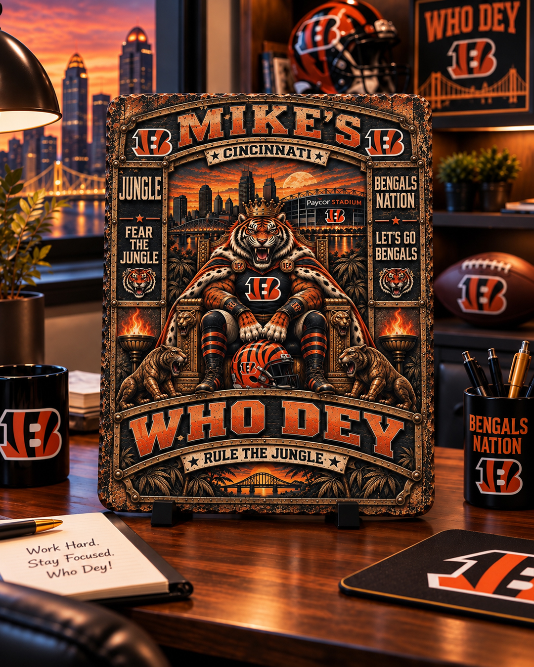 High-Gloss Printed Cincinnati Bengals Wooden Wall Art – Custom Name - Image 2