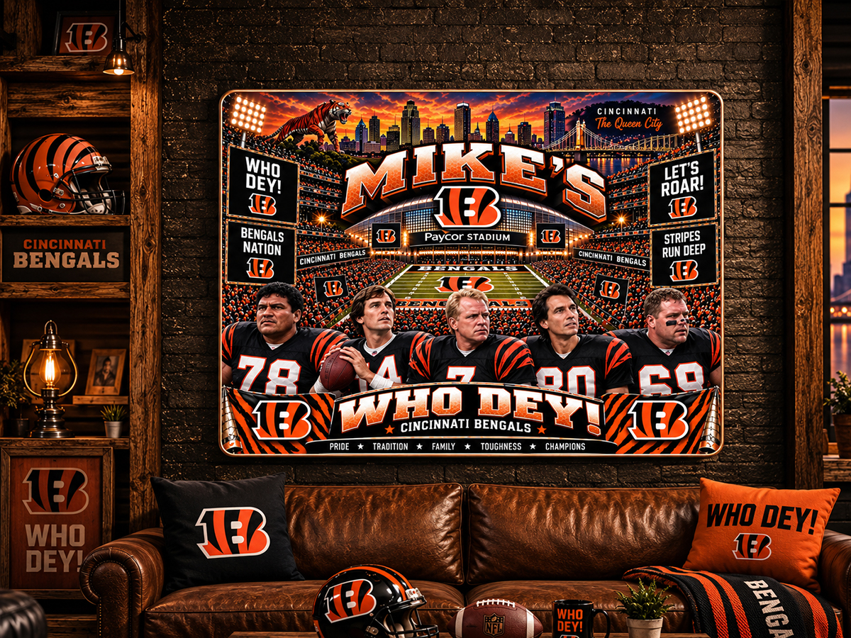 High-Gloss Printed Cincinnati Bengals Wooden Wall Art – Custom Name - Image 3