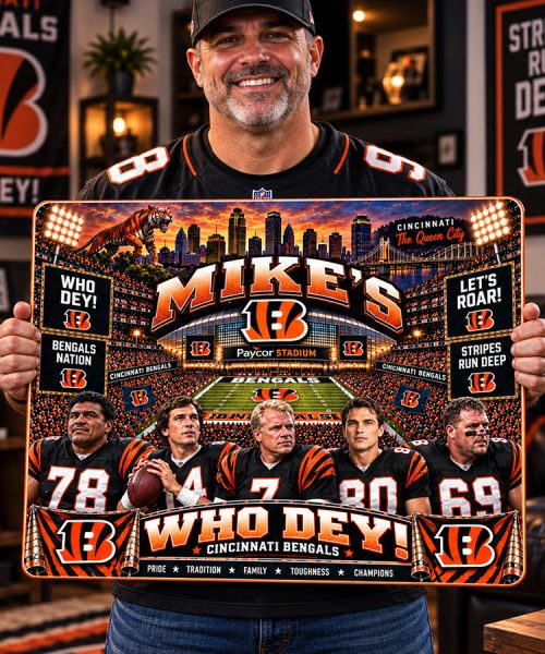 Alternative view of High-Gloss Printed Cincinnati Bengals Wooden Wall Art – Custom Name