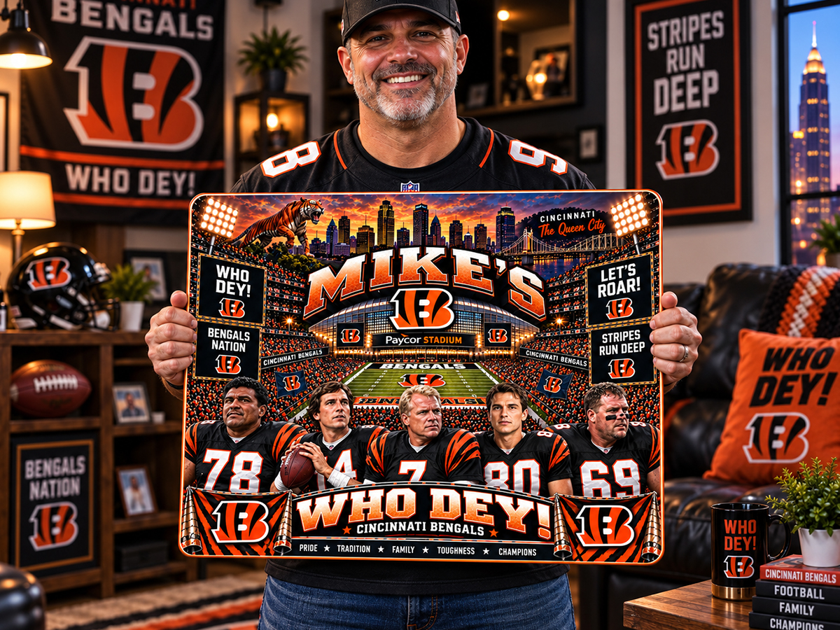 High-Gloss Printed Cincinnati Bengals Wooden Wall Art – Custom Name - Image 2