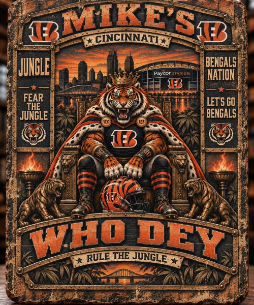 High-Gloss Printed Cincinnati Bengals Wooden Wall Art – Custom Name