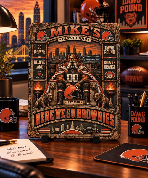 Alternative view of High-Gloss Printed Cleveland Browns Wooden Wall Art – Custom Name