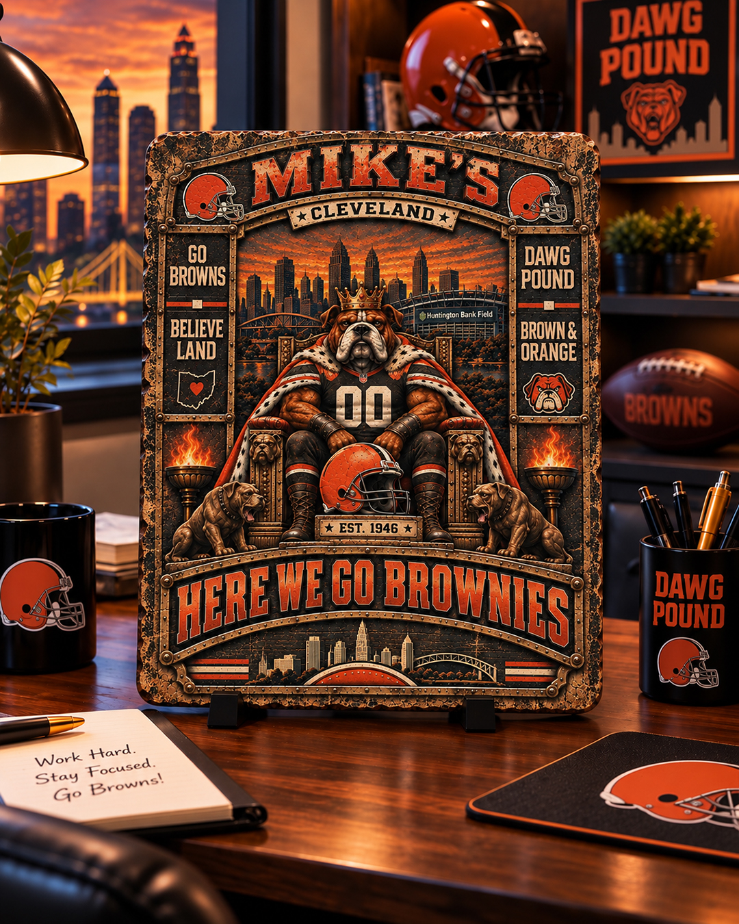 High-Gloss Printed Cleveland Browns Wooden Wall Art – Custom Name - Image 2