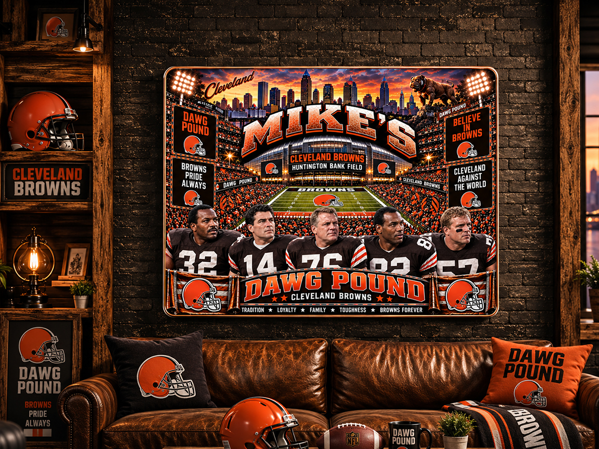 High-Gloss Printed Cleveland Browns Wooden Wall Art – Custom Name - Image 3