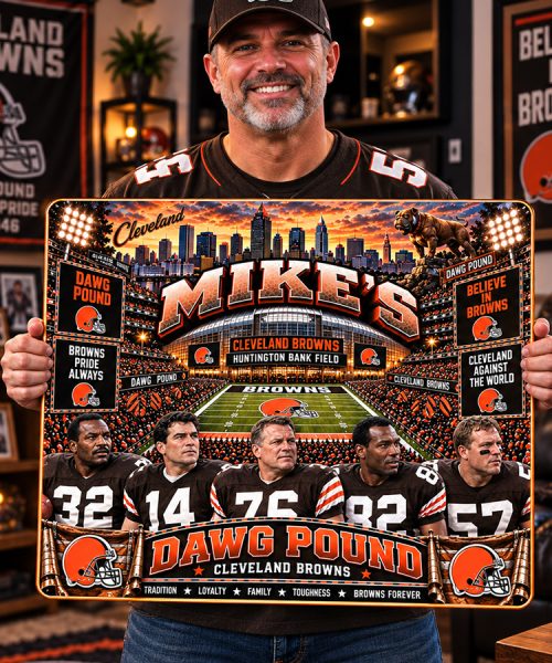Alternative view of High-Gloss Printed Cleveland Browns Wooden Wall Art – Custom Name