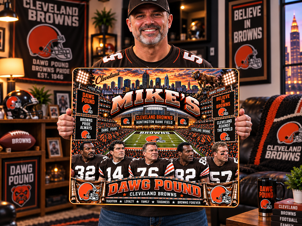 High-Gloss Printed Cleveland Browns Wooden Wall Art – Custom Name - Image 2