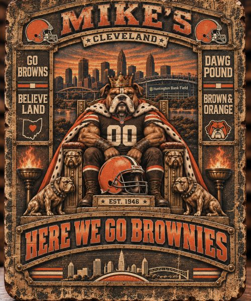High-Gloss Printed Cleveland Browns Wooden Wall Art – Custom Name
