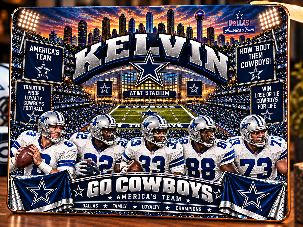 High-Gloss Printed Dallas Cowboys Wooden Wall Art – Custom Name