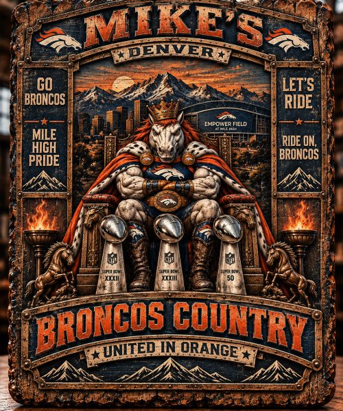 High-Gloss Printed Denver Broncos Wooden Wall Art – Custom Name