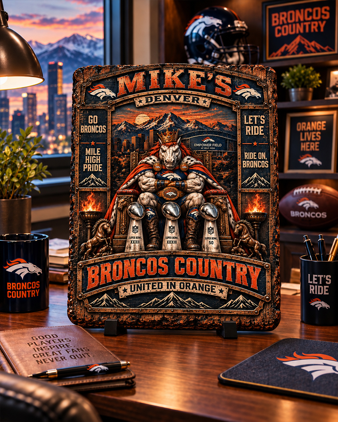 High-Gloss Printed Denver Broncos Wooden Wall Art – Custom Name - Image 2