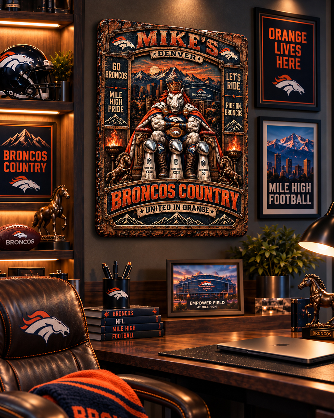 High-Gloss Printed Denver Broncos Wooden Wall Art – Custom Name - Image 3