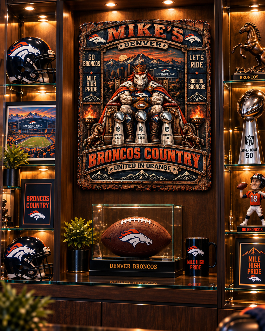 High-Gloss Printed Denver Broncos Wooden Wall Art – Custom Name - Image 4