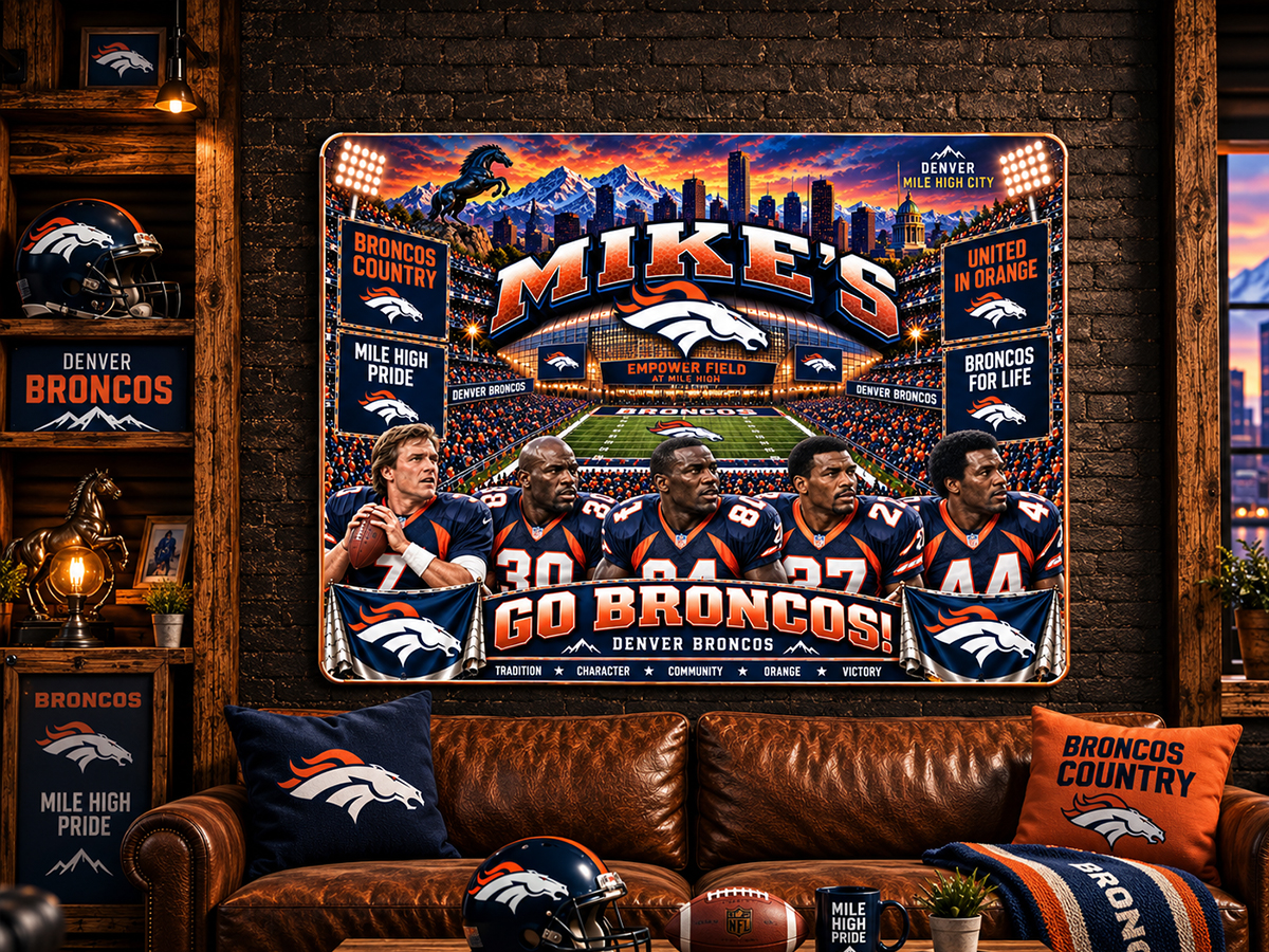 High-Gloss Printed Denver Broncos Wooden Wall Art – Custom Name - Image 3