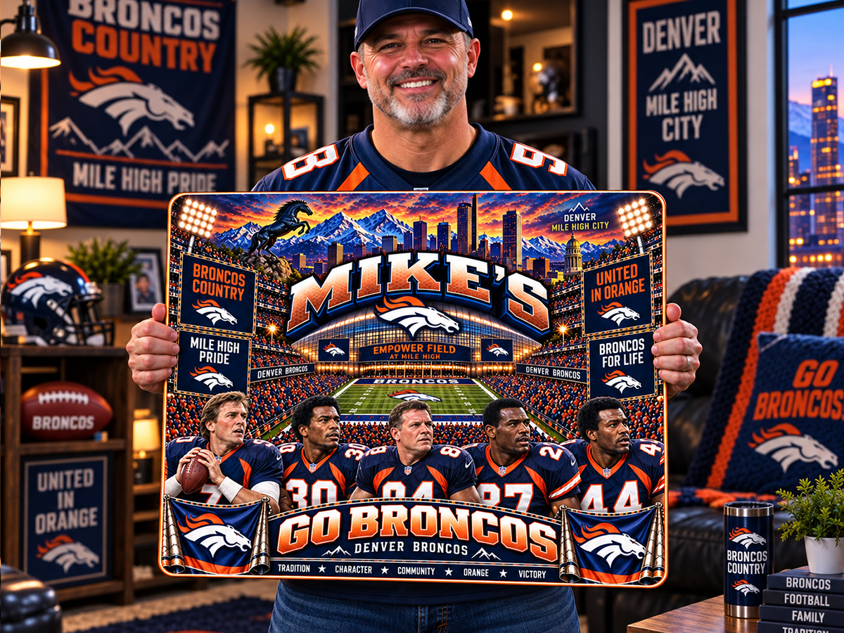High-Gloss Printed Denver Broncos Wooden Wall Art – Custom Name - Image 2