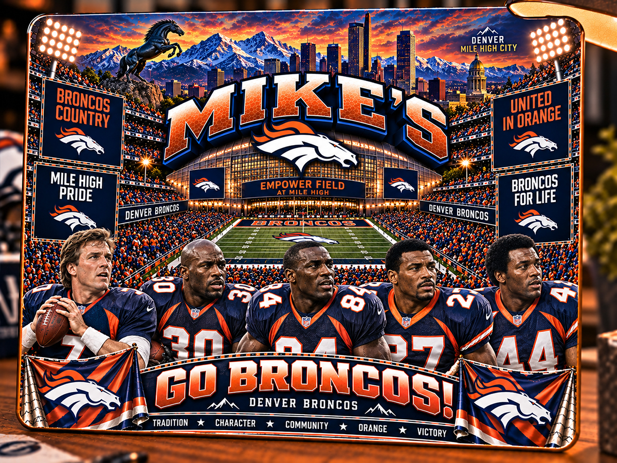 High-Gloss Printed Denver Broncos Wooden Wall Art – Custom Name