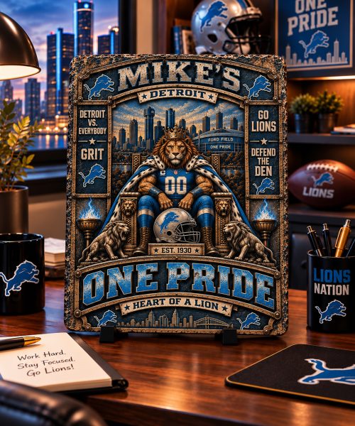 Alternative view of High-Gloss Printed Detroit Lions Wooden Wall Art – Custom Name