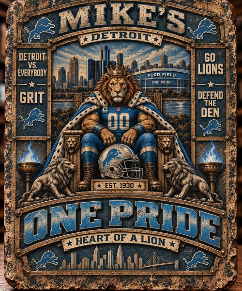 High-Gloss Printed Detroit Lions Wooden Wall Art – Custom Name