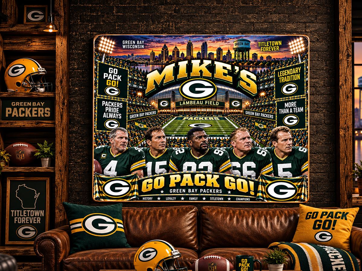 High-Gloss Printed Green Bay Packers Wooden Wall Art – Custom Name - Image 3
