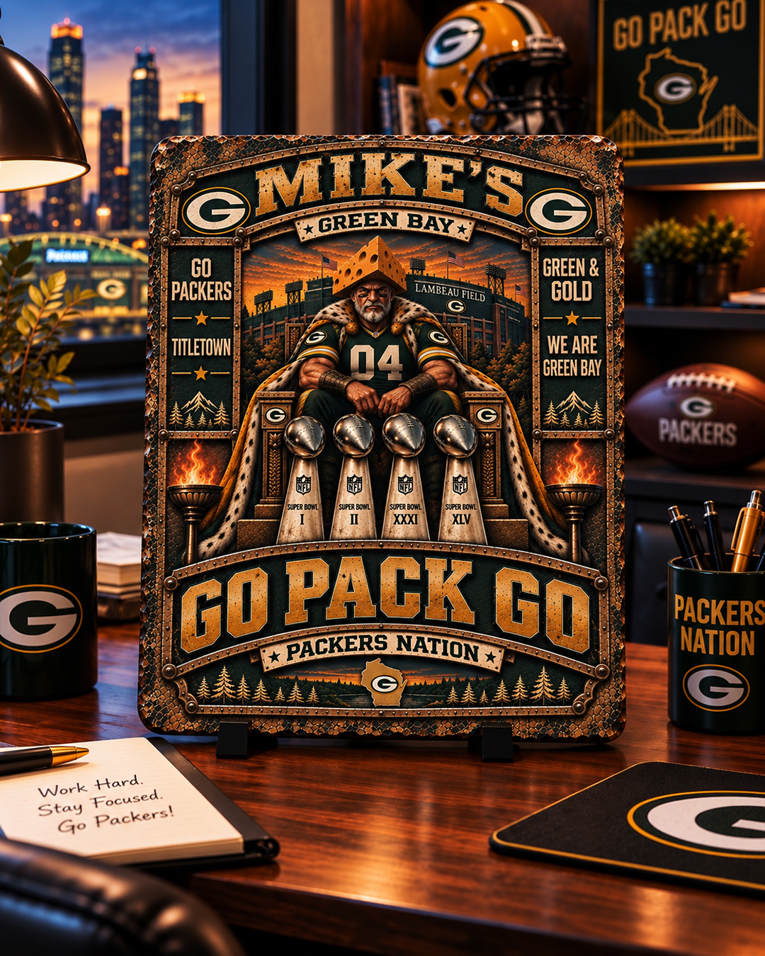 High-Gloss Printed Green Bay Packers Wooden Wall Art – Custom Name - Image 2