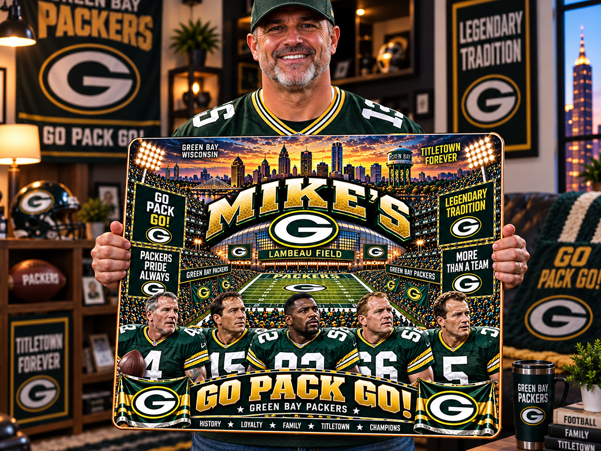 High-Gloss Printed Green Bay Packers Wooden Wall Art – Custom Name - Image 2
