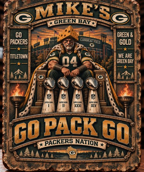 High-Gloss Printed Green Bay Packers Wooden Wall Art – Custom Name