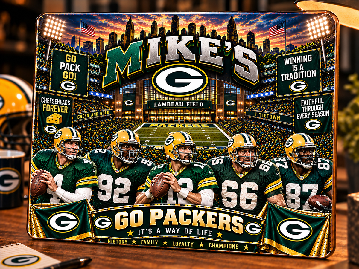 High-Gloss Printed Green Bay Packers Wooden Wall Art – Custom Name