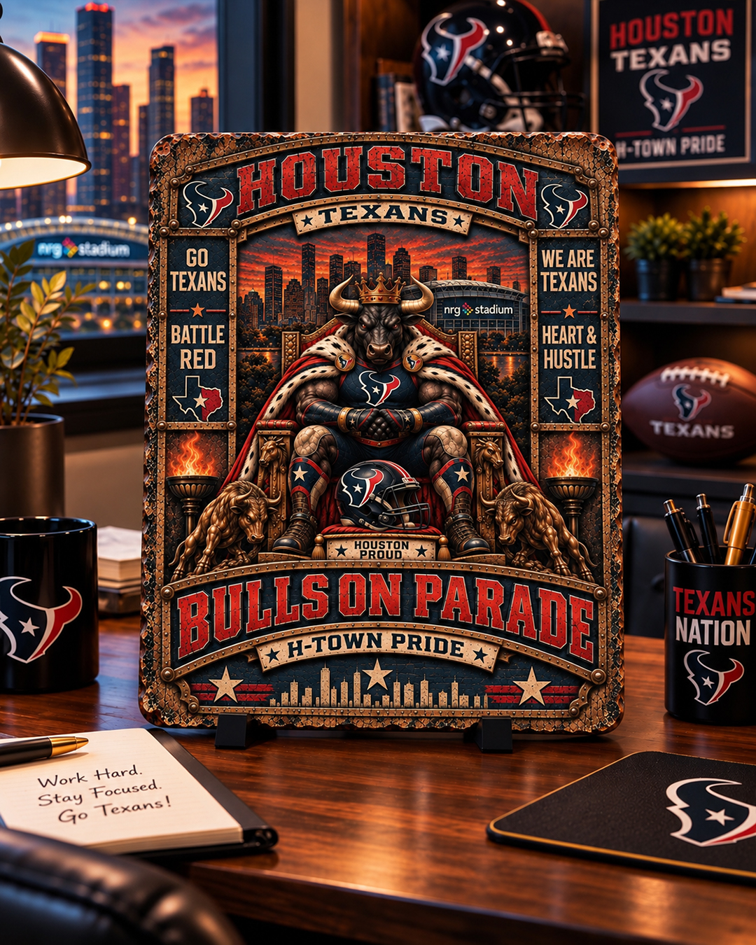 High-Gloss Printed Houston Texans Wooden Wall Art – Custom Name - Image 2