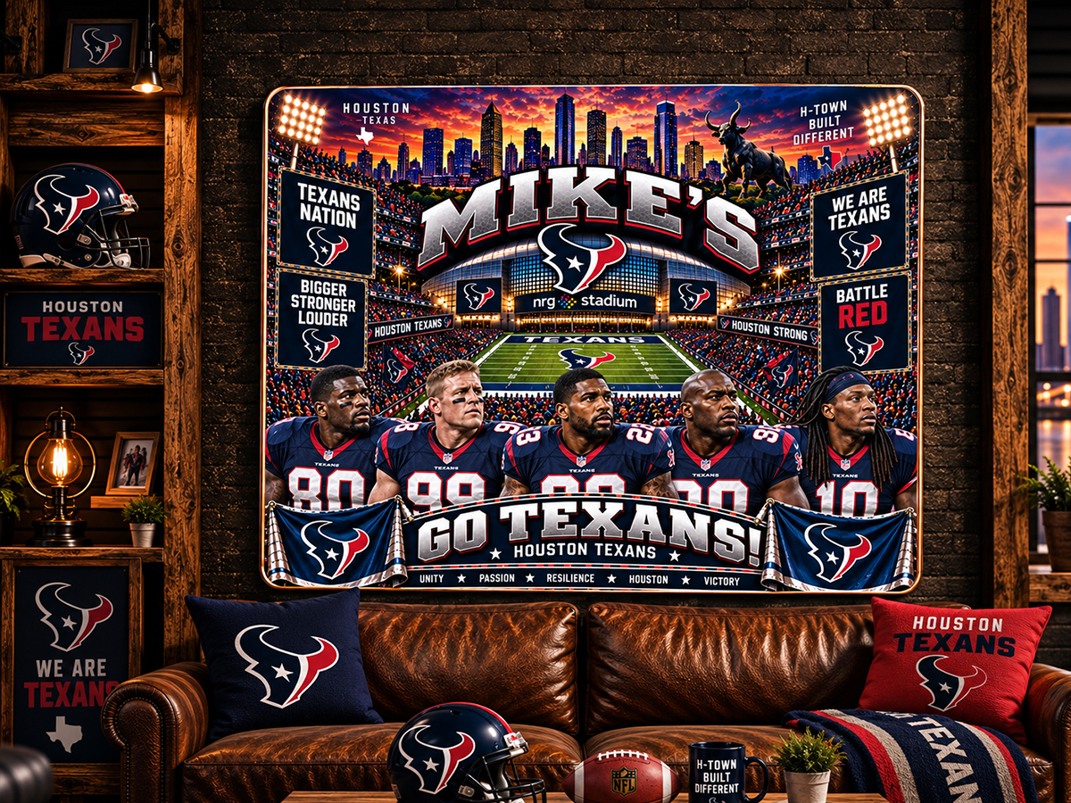 High-Gloss Printed Houston Texans Wooden Wall Art – Custom Name - Image 3