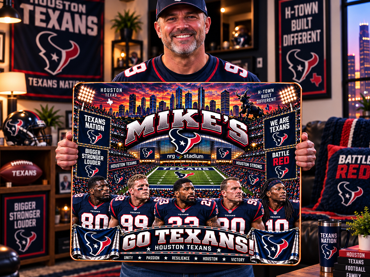 High-Gloss Printed Houston Texans Wooden Wall Art – Custom Name - Image 2