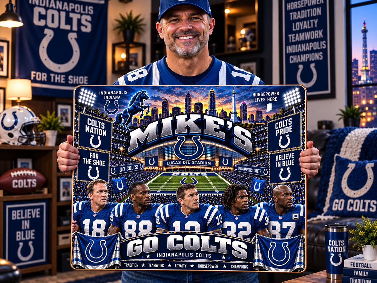 High-Gloss Printed Indianapolis Colts Wooden Wall Art – Custom Name - Image 2