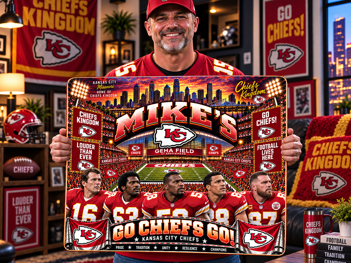 High-Gloss Printed Kansas City Chiefs Wooden Wall Art – Custom Name - Image 2