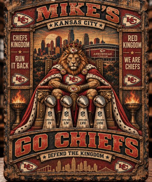 High-Gloss Printed Kansas City Chiefs Wooden Wall Art – Custom Name