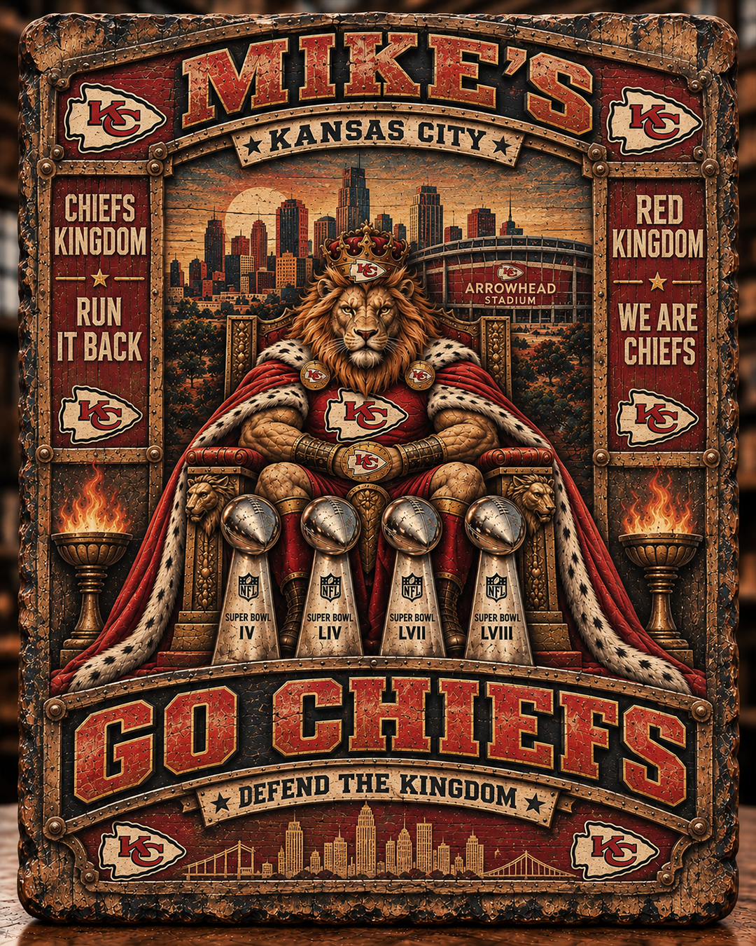 High-Gloss Printed Kansas City Chiefs Wooden Wall Art – Custom Name