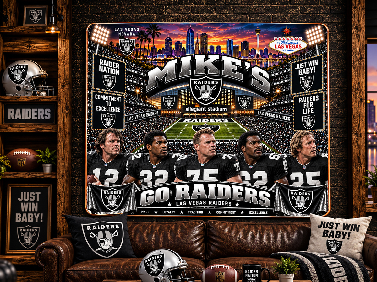 High-Gloss Printed Las Vegas Raiders Wooden Wall Art – Custom Name - Image 3